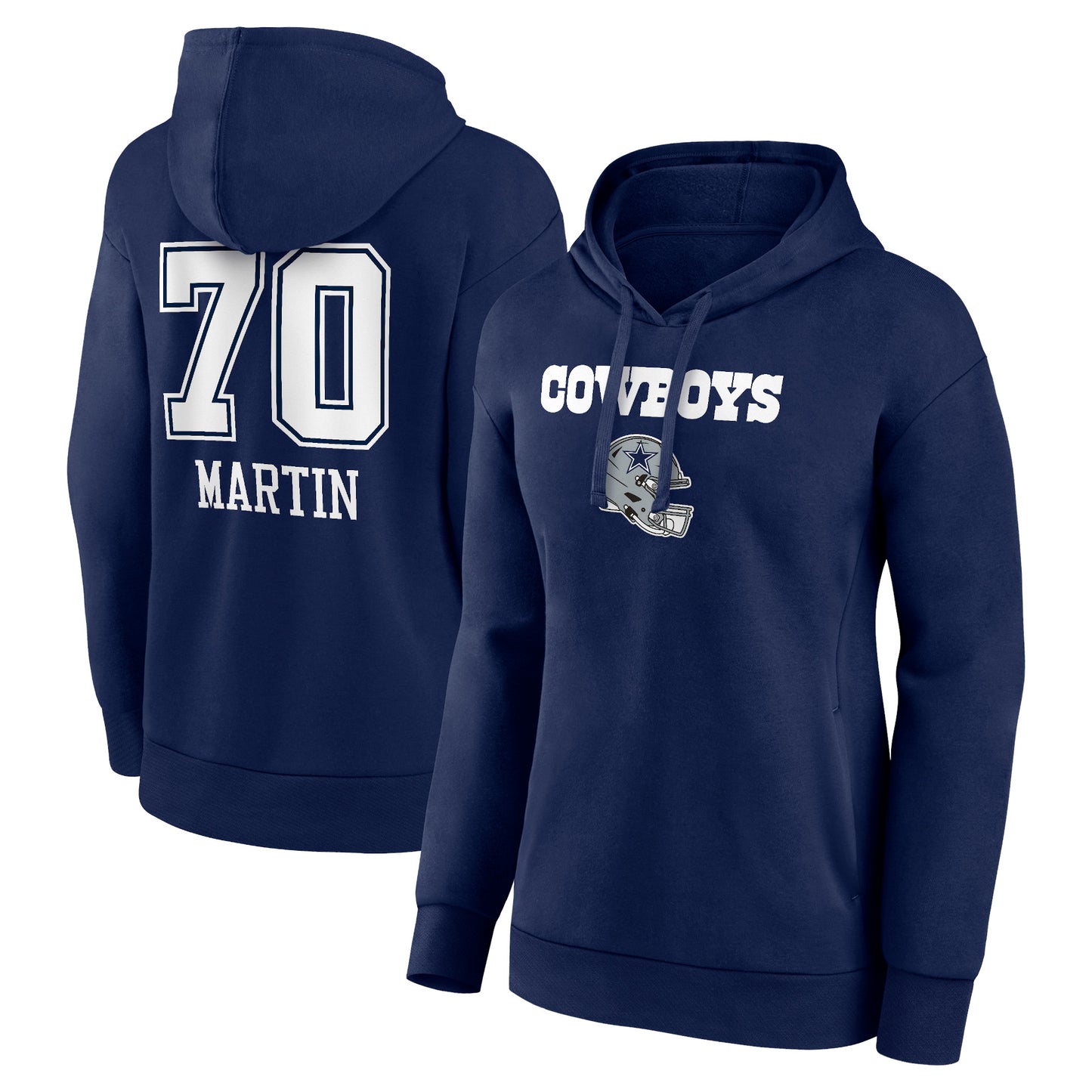 Women's Zack Martin Navy Dallas Cowboys Wordmark Player Name & Number Pullover Hoodie