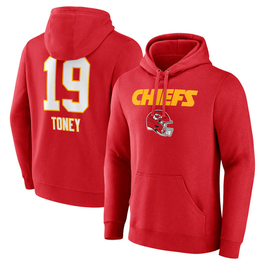 Men's Kadarius Toney Red Kansas City Chiefs Wordmark Player Name & Number Pullover Hoodie