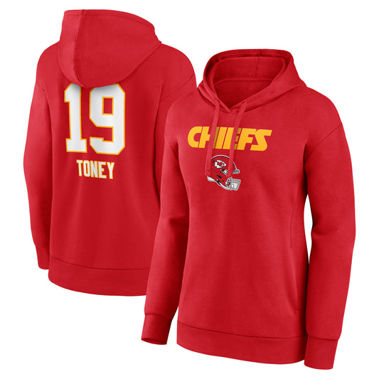 Women's Kadarius Toney Red Kansas City Chiefs Wordmark Player Name & Number Pullover Hoodie