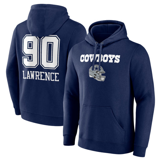 Men's DeMarcus Lawrence Navy Dallas Cowboys Wordmark Player Name & Number Pullover Hoodie