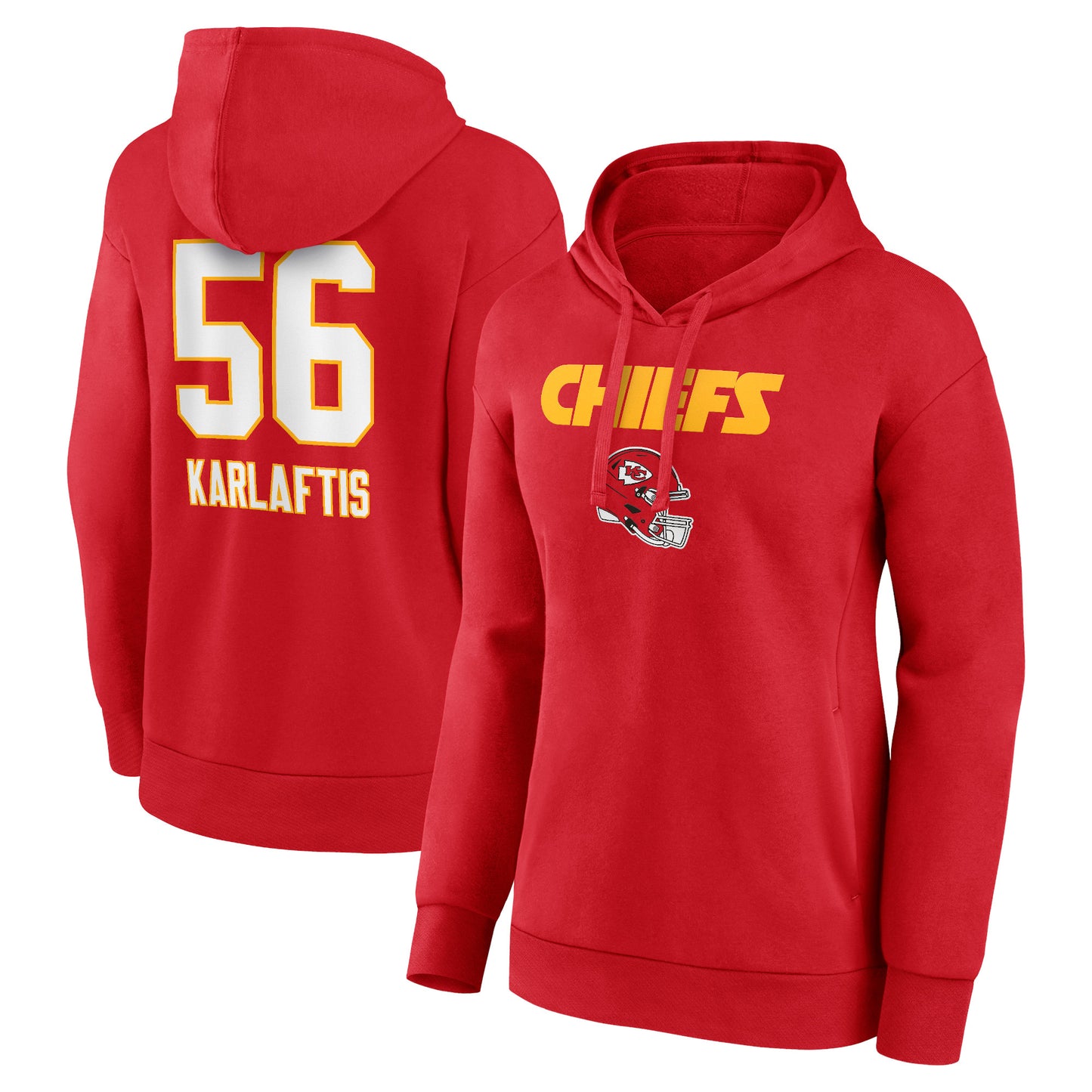 Women's George Karlaftis Red Kansas City Chiefs Wordmark Player Name & Number Pullover Hoodie