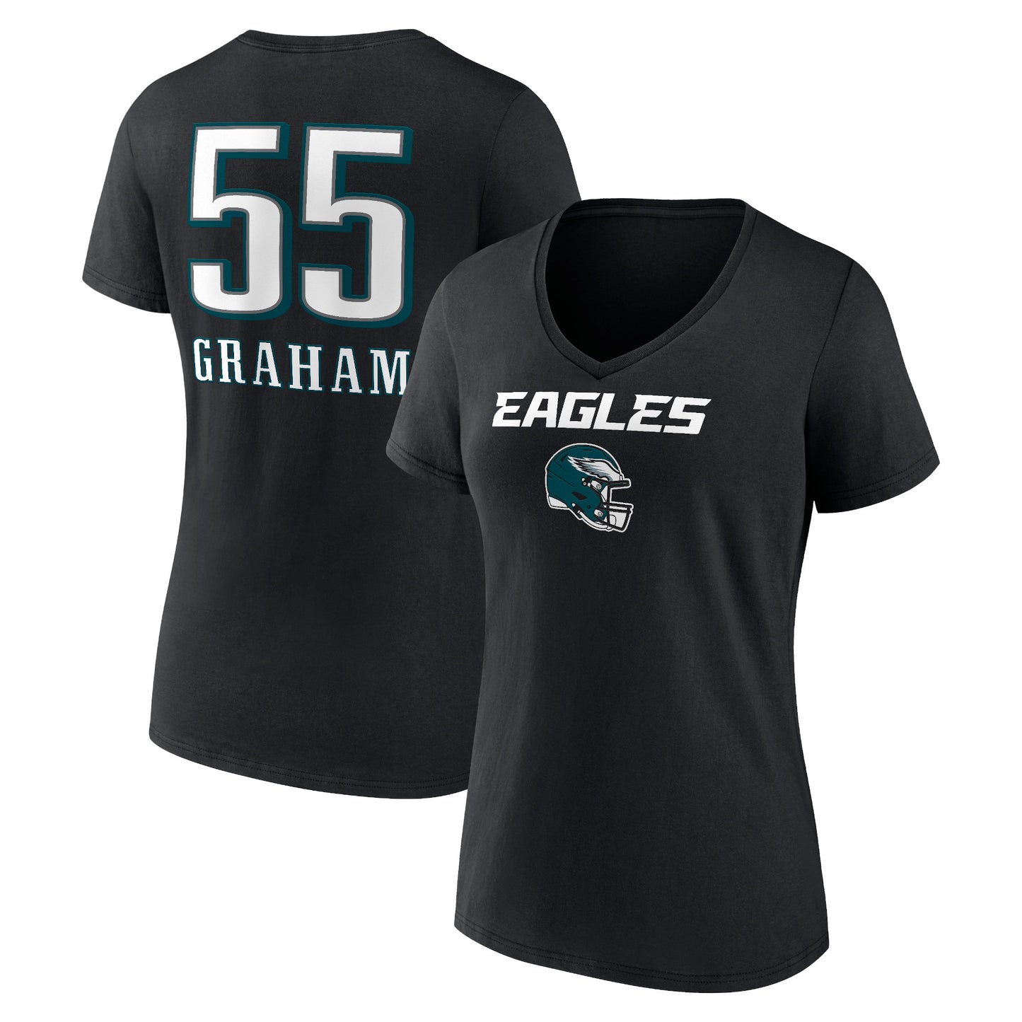 Women's Brandon Graham Black Philadelphia Eagles Wordmark Player Name & Number V-Neck T-Shirt