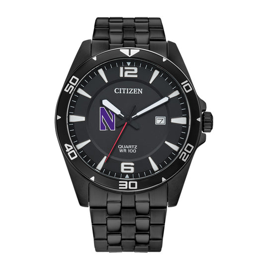 Men's  Northwestern Wildcats Quartz Black-Tone Stainless Steel Watch