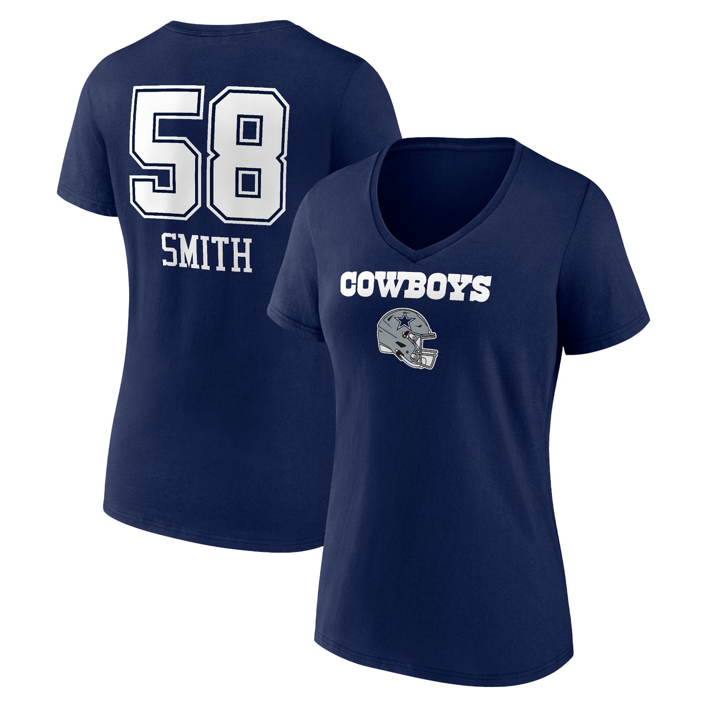 Women's Mazi Smith Navy Dallas Cowboys Wordmark Player Name & Number V-Neck T-Shirt