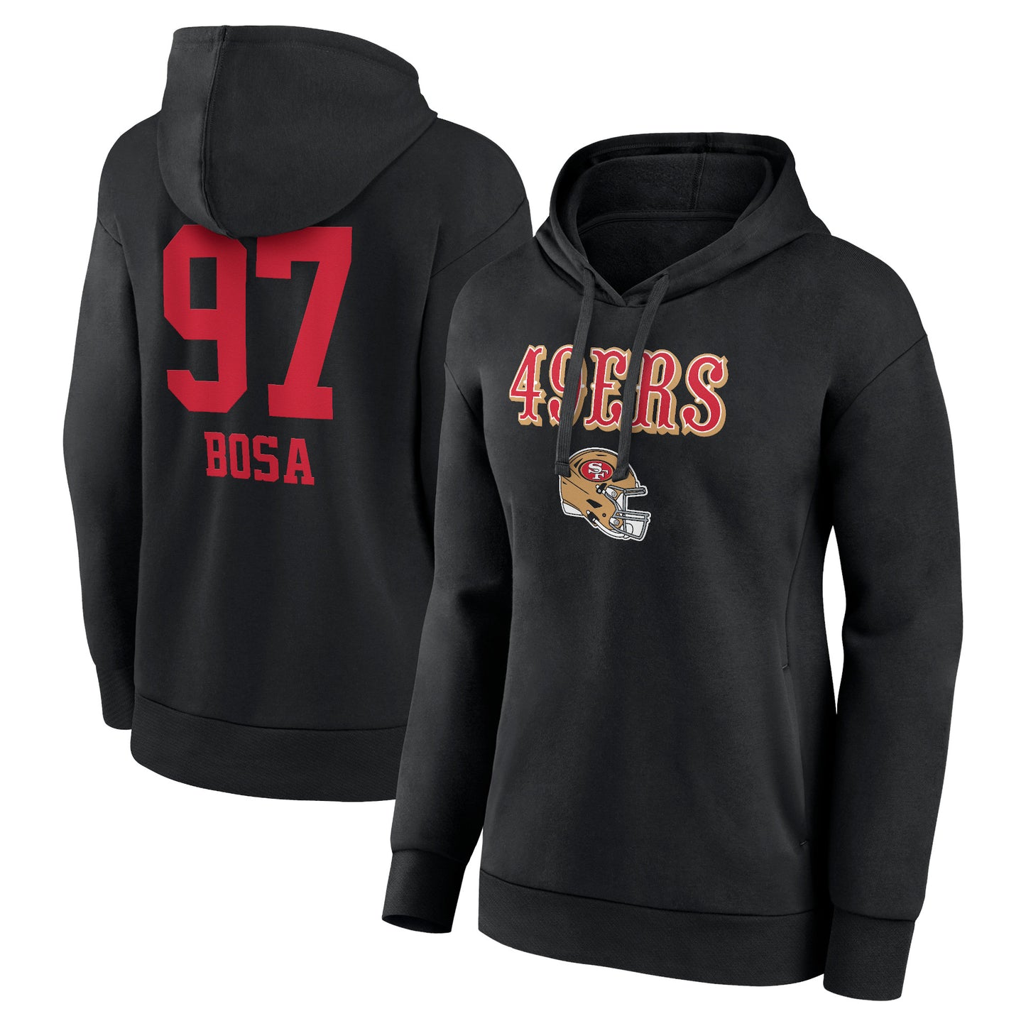 Women's Nick Bosa Black San Francisco 49ers Wordmark Player Name & Number Pullover Hoodie