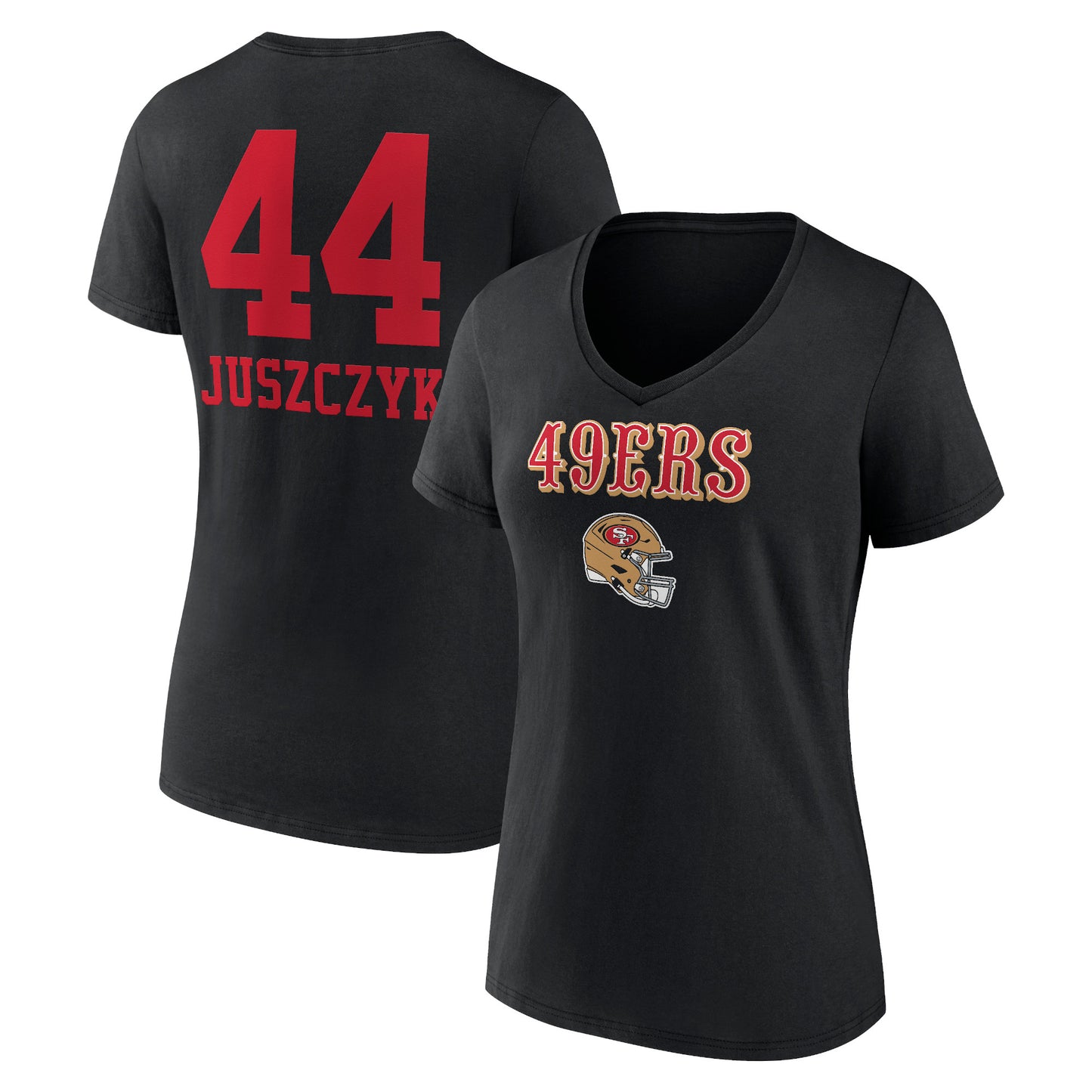 Women's Kyle Juszczyk Black San Francisco 49ers Wordmark Player Name & Number V-Neck T-Shirt