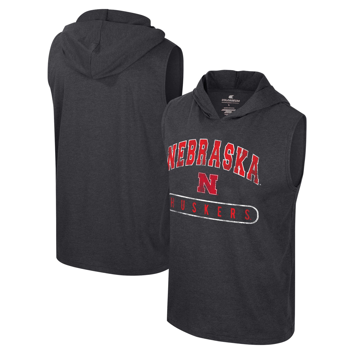 Men's Colosseum Heather Black Nebraska Huskers Varsity Sleeveless Hoodie Tank Top