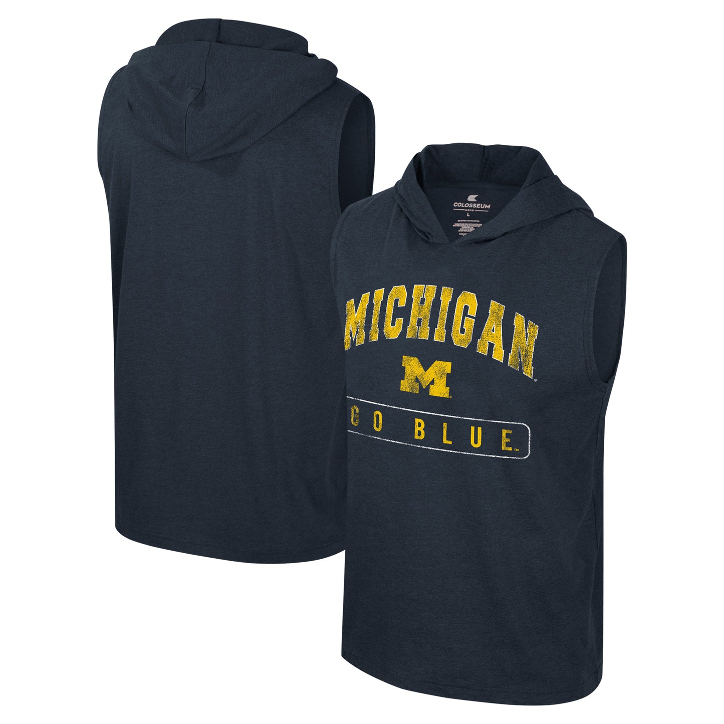 Men's Colosseum Navy Michigan Wolverines Varsity Sleeveless Hoodie Tank Top