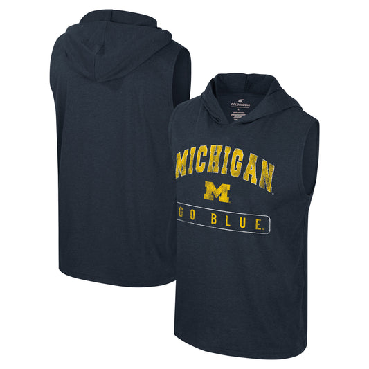 Men's Colosseum Navy Michigan Wolverines Varsity Sleeveless Hoodie Tank Top