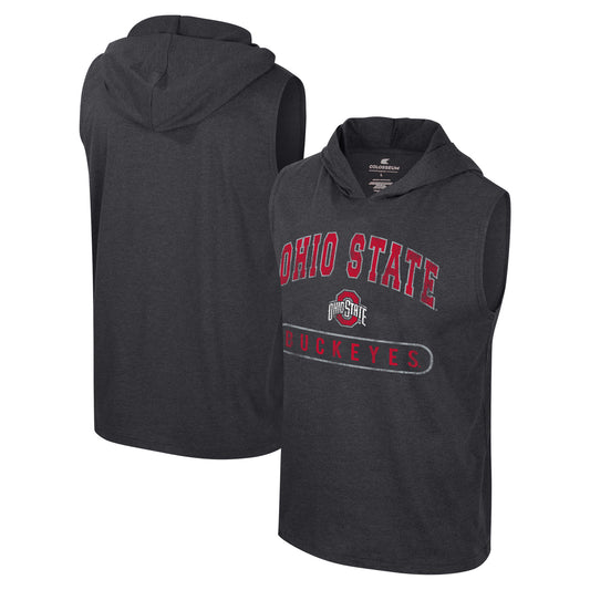 Men's Colosseum Heather Black Ohio State Buckeyes Varsity Sleeveless Hoodie Tank Top