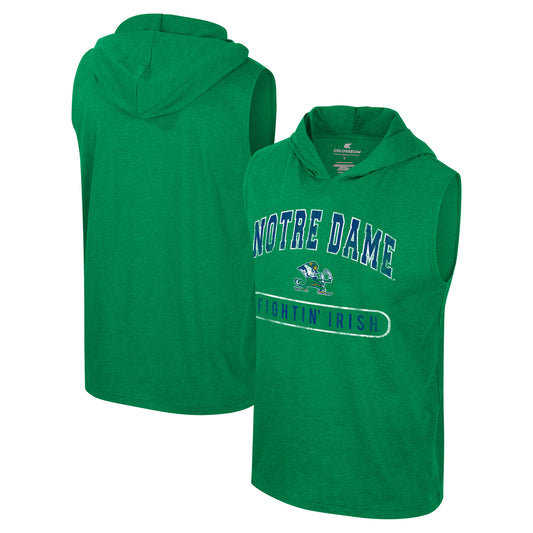 Men's Colosseum Heather Green Notre Dame Fighting Irish Varsity Sleeveless Hoodie Tank Top