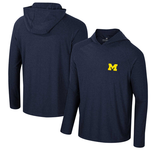 Men's Colosseum Navy Michigan Wolverines Cloud Jersey Raglan Long Sleeve Hoodie T-Shirt