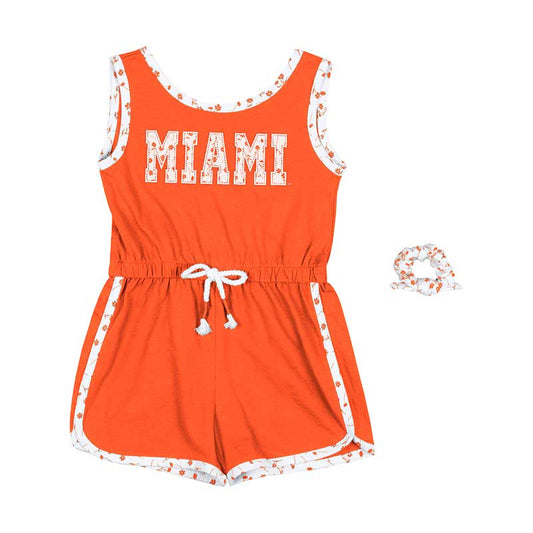 Girls Toddler Colosseum Orange Miami Hurricanes Scoops Ahoy Floral Romper & Scrunchie Set