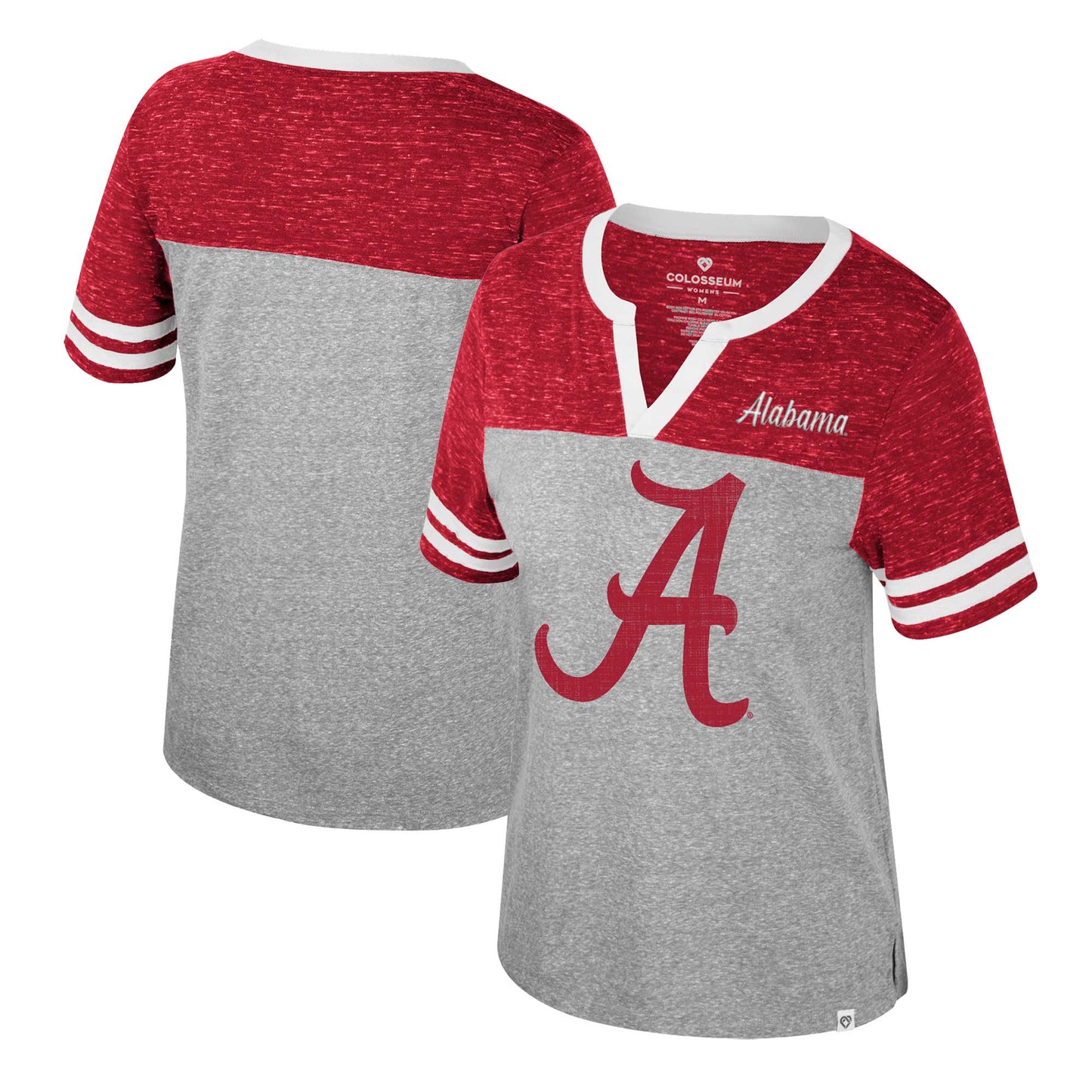 Women's Colosseum Heather Gray Alabama Crimson Tide Kate Colorblock Notch Neck T-Shirt