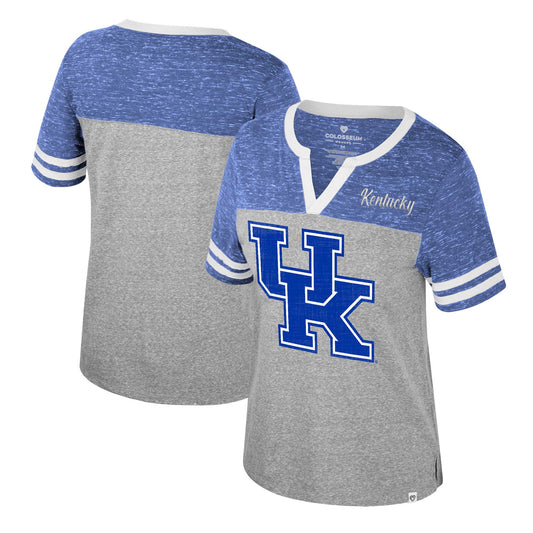 Women's Colosseum Heather Gray Kentucky Wildcats Kate Colorblock Notch Neck T-Shirt