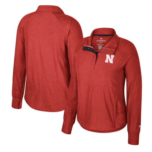 Women's Colosseum Scarlet Nebraska Huskers Cressida Raglan Half-Snap Top