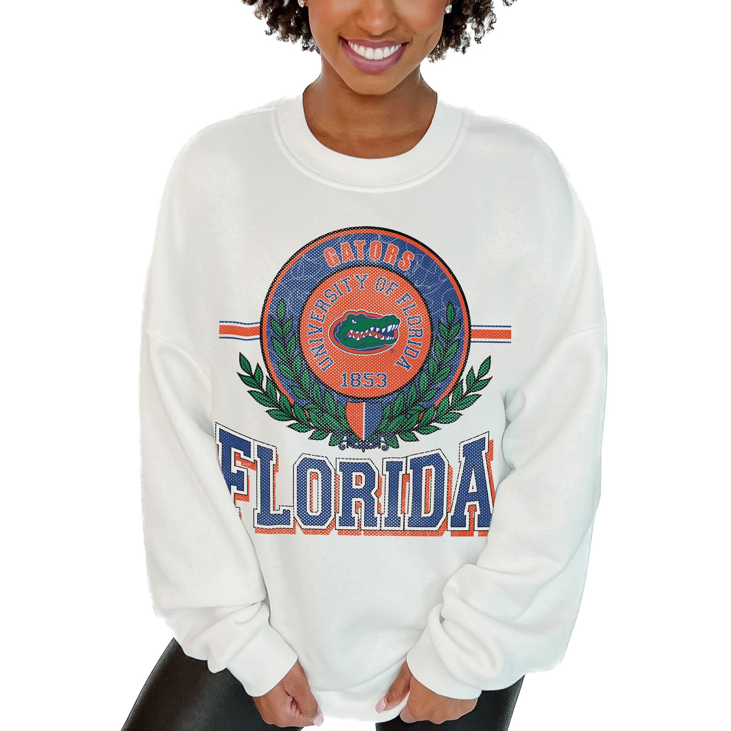 Women's Gameday Couture  White Florida Gators Hot Shot Fleece Pullover Sweatshirt