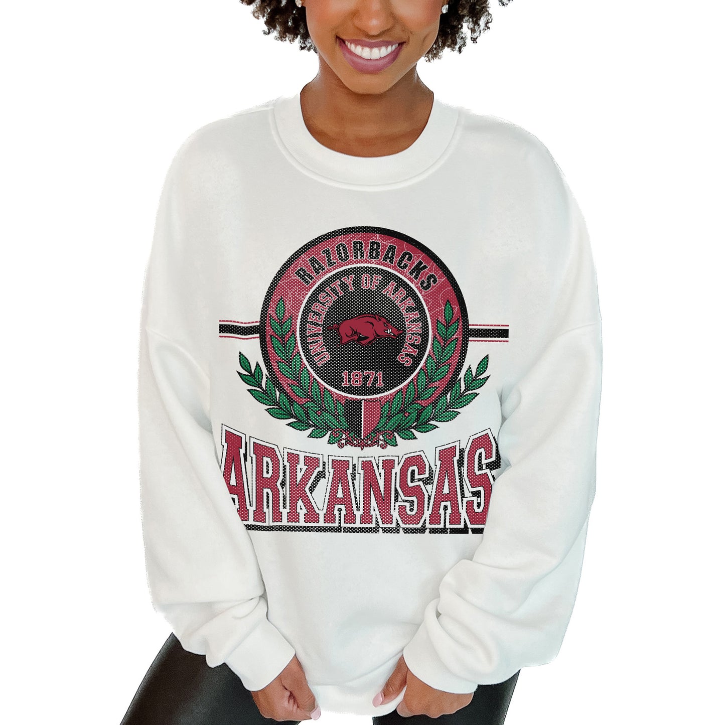 Women's Gameday Couture  White Arkansas Razorbacks Hot Shot Fleece Pullover Sweatshirt