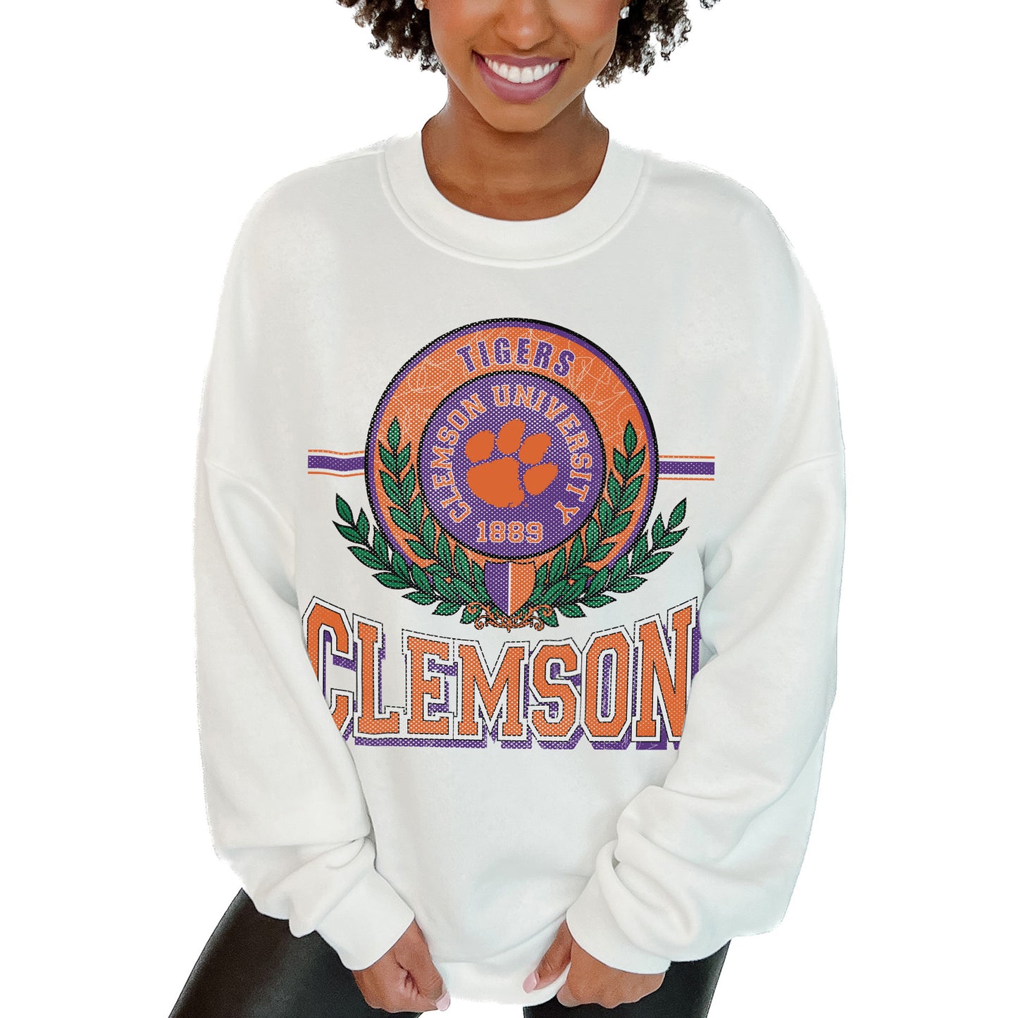 Women's Gameday Couture  White Clemson Tigers Hot Shot Fleece Pullover Sweatshirt