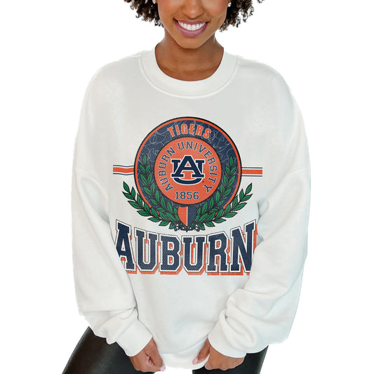 Women's Gameday Couture  White Auburn Tigers Hot Shot Fleece Pullover Sweatshirt