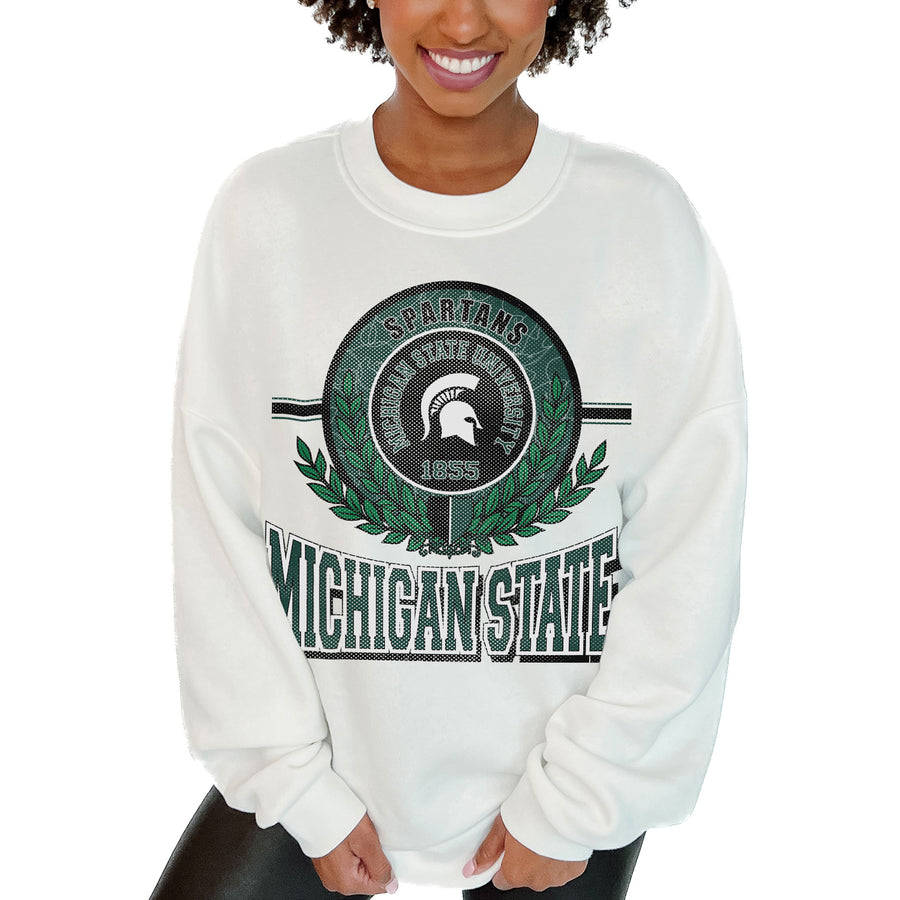 Women's Gameday Couture  White Michigan State Spartans Hot Shot Fleece Pullover Sweatshirt