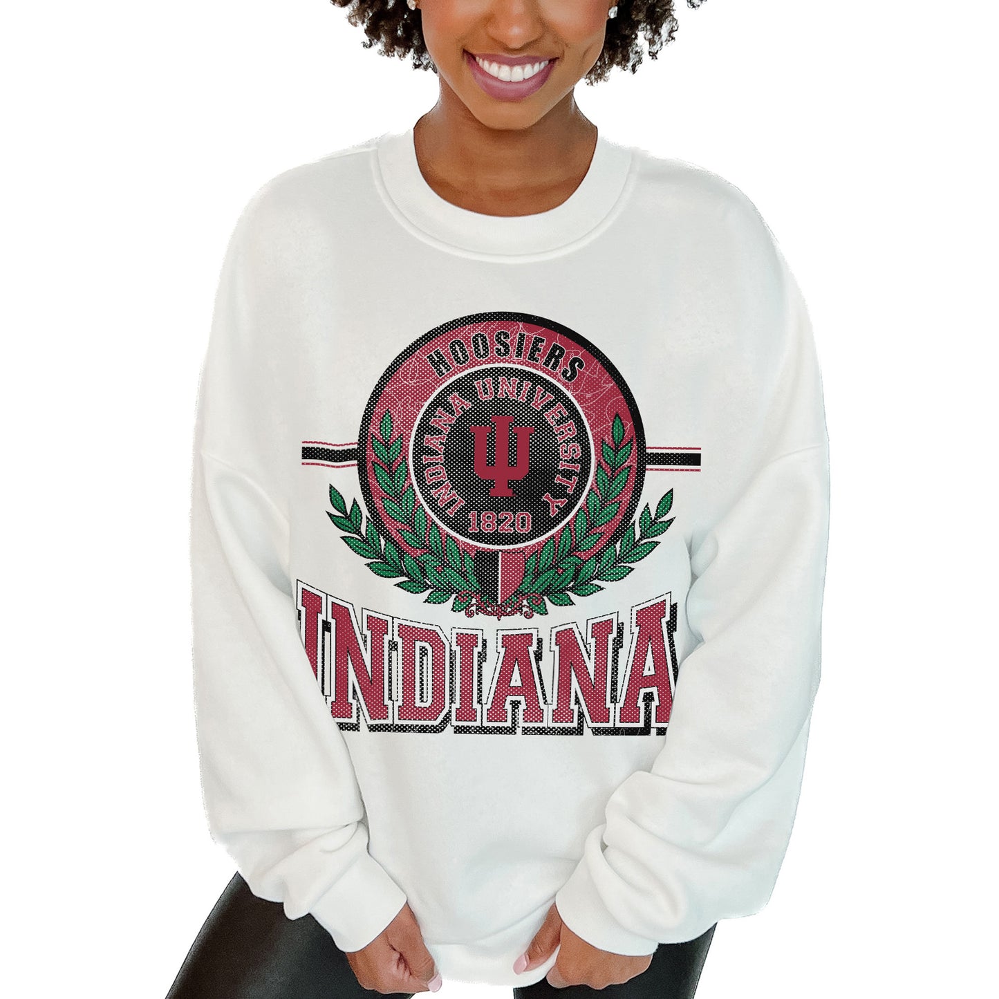 Women's Gameday Couture  White Indiana Hoosiers Hot Shot Fleece Pullover Sweatshirt