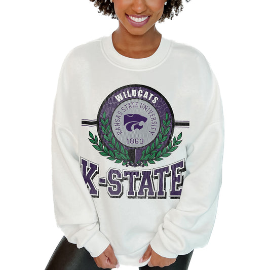 Women's Gameday Couture  White Kansas State Wildcats Hot Shot Fleece Pullover Sweatshirt