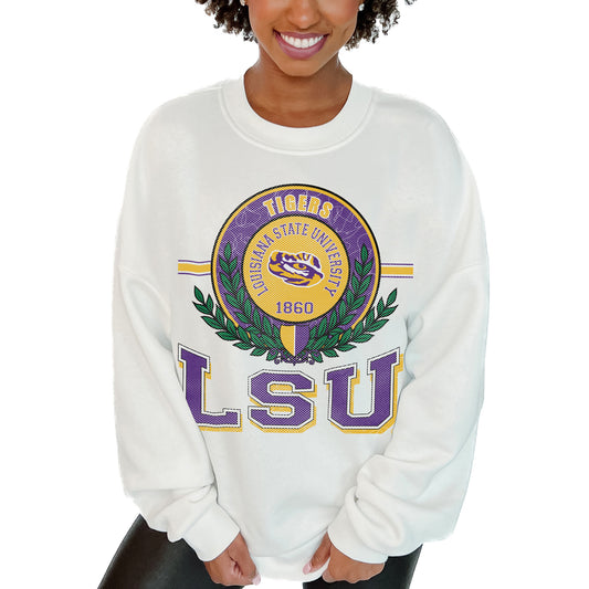 Women's Gameday Couture  White LSU Tigers Hot Shot Fleece Pullover Sweatshirt