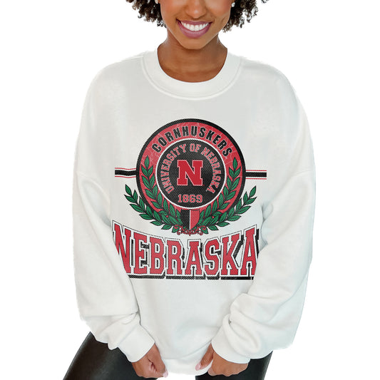 Women's Gameday Couture  White Nebraska Huskers Hot Shot Fleece Pullover Sweatshirt