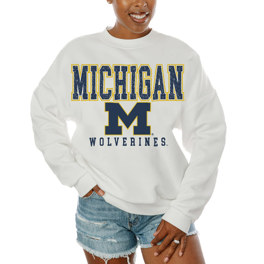 Women's Gameday Couture  White Michigan Wolverines Freestyle Fleece Pullover Sweatshirt