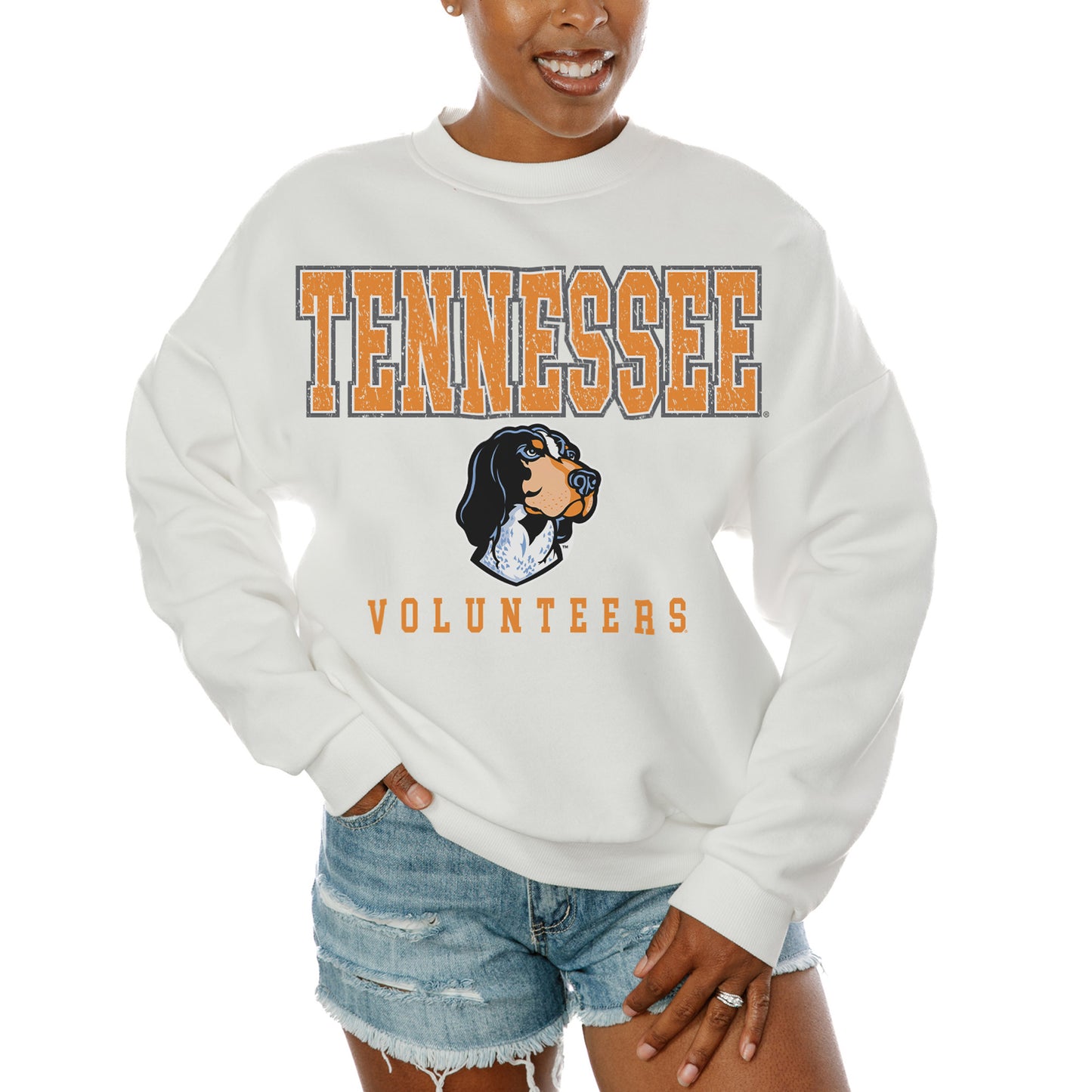 Women's Gameday Couture  White Tennessee Volunteers Freestyle Fleece Pullover Sweatshirt