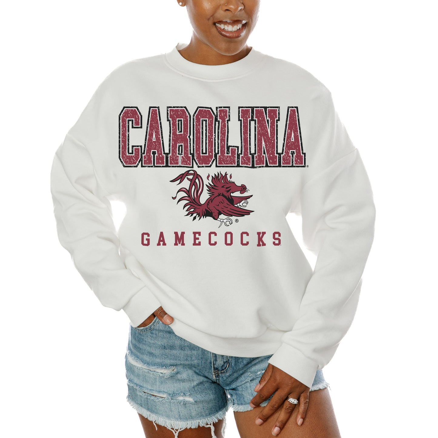 Women's Gameday Couture  White South Carolina Gamecocks Freestyle Fleece Pullover Sweatshirt