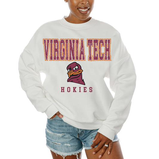 Women's Gameday Couture  White Virginia Tech Hokies Freestyle Fleece Pullover Sweatshirt