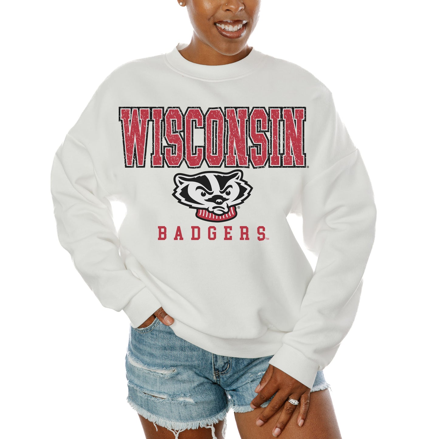 Women's Gameday Couture  White Wisconsin Badgers Freestyle Fleece Pullover Sweatshirt