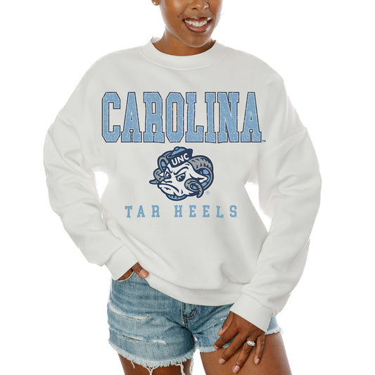 Women's Gameday Couture  White North Carolina Tar Heels Freestyle Fleece Pullover Sweatshirt