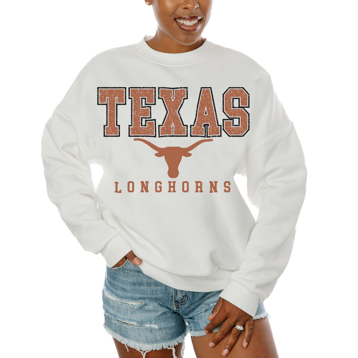 Women's Gameday Couture  White Texas Longhorns Freestyle Fleece Pullover Sweatshirt