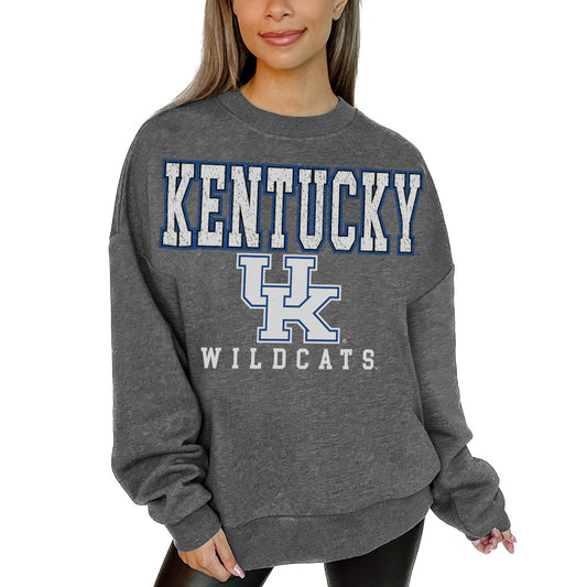 Women's Gameday Couture  Heather Charcoal Kentucky Wildcats Distressed Fleece Pullover Sweatshirt