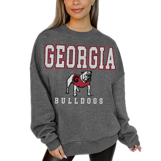 Women's Gameday Couture  Heather Charcoal Georgia Bulldogs Distressed Fleece Pullover Sweatshirt