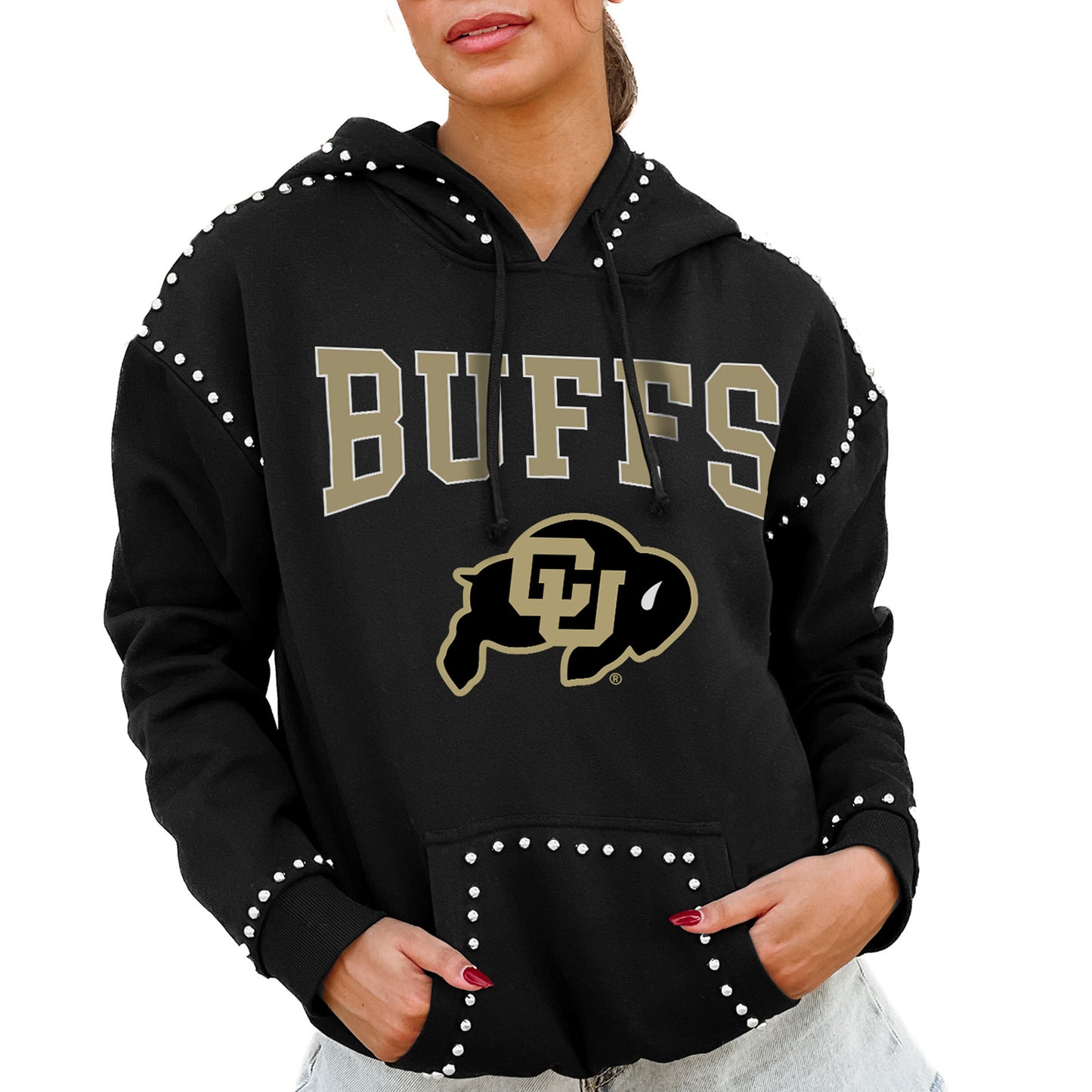 Women's Gameday Couture  Black Colorado Buffaloes Studded Pullover Hoodie