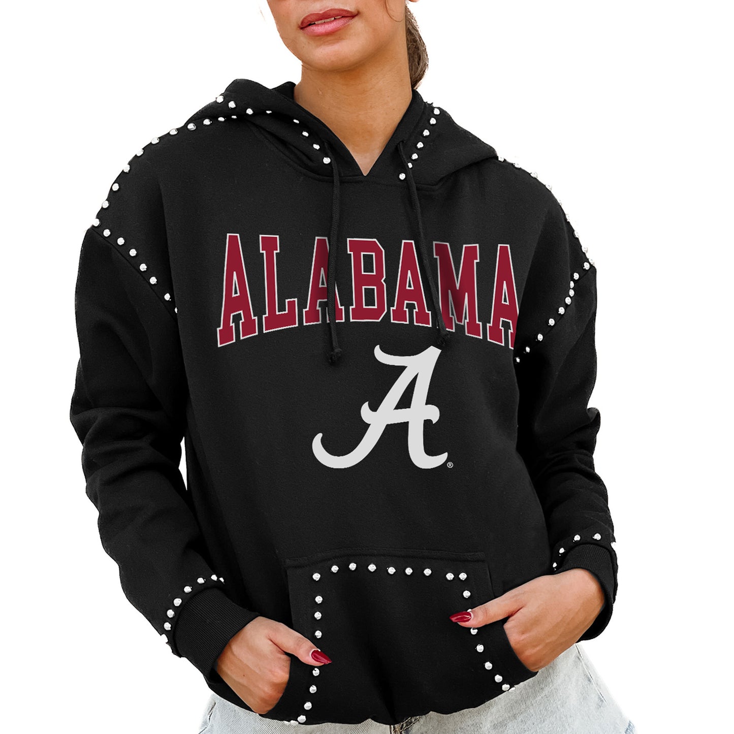 Women's Gameday Couture  Black Alabama Crimson Tide Studded Pullover Hoodie