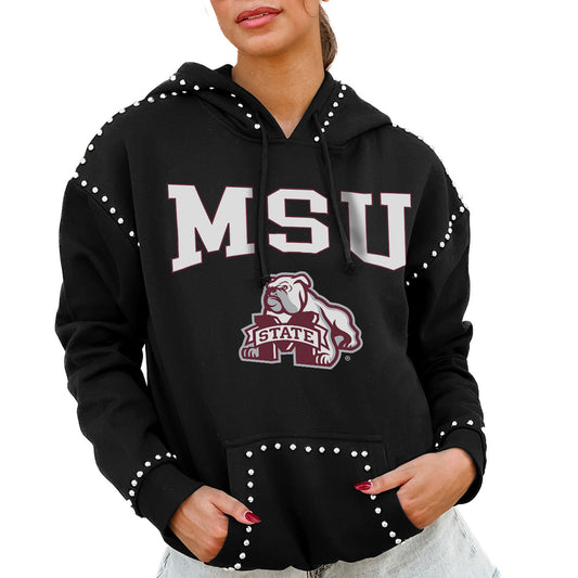 Women's Gameday Couture  Black Mississippi State Bulldogs Studded Pullover Hoodie