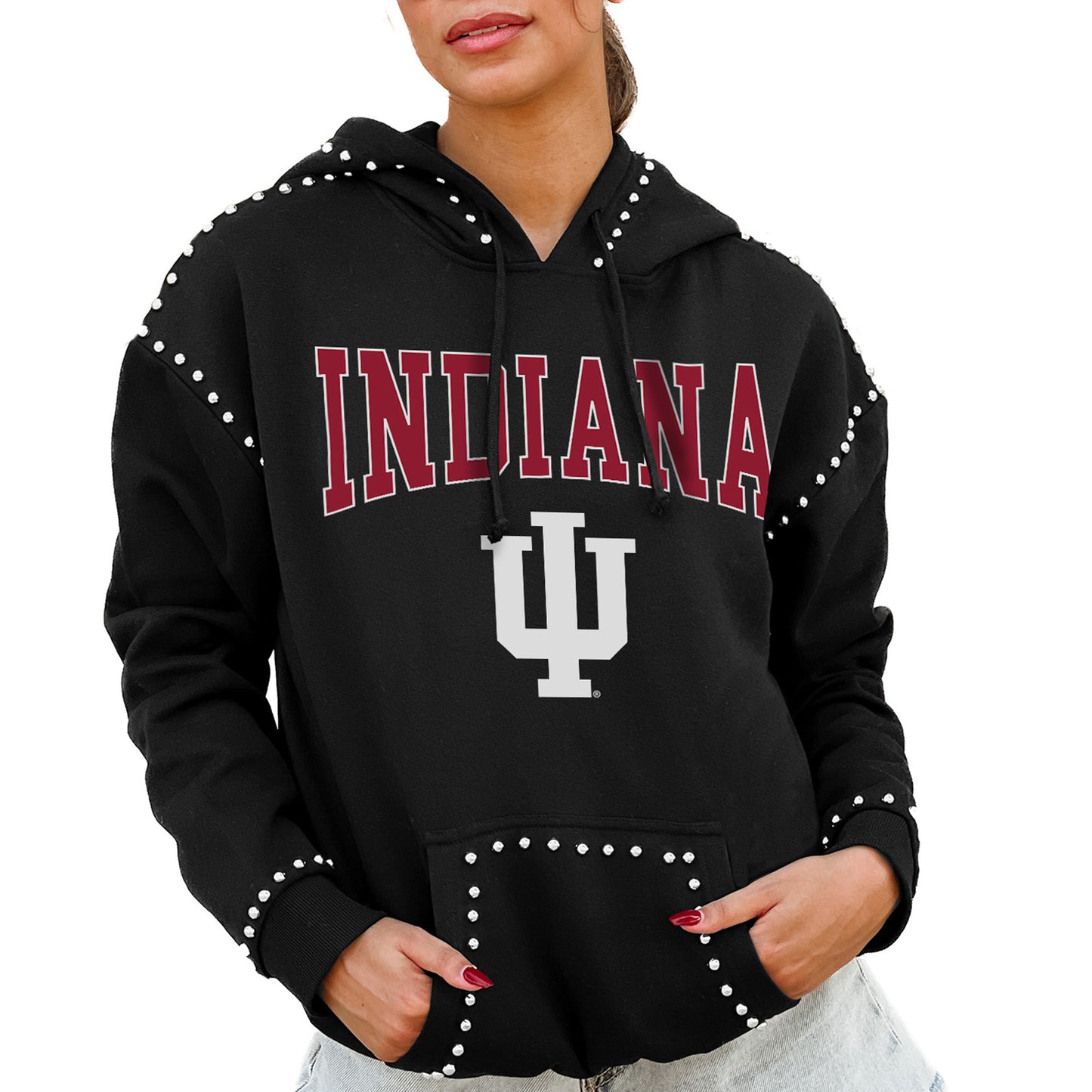 Women's Gameday Couture  Black Indiana Hoosiers Studded Pullover Hoodie