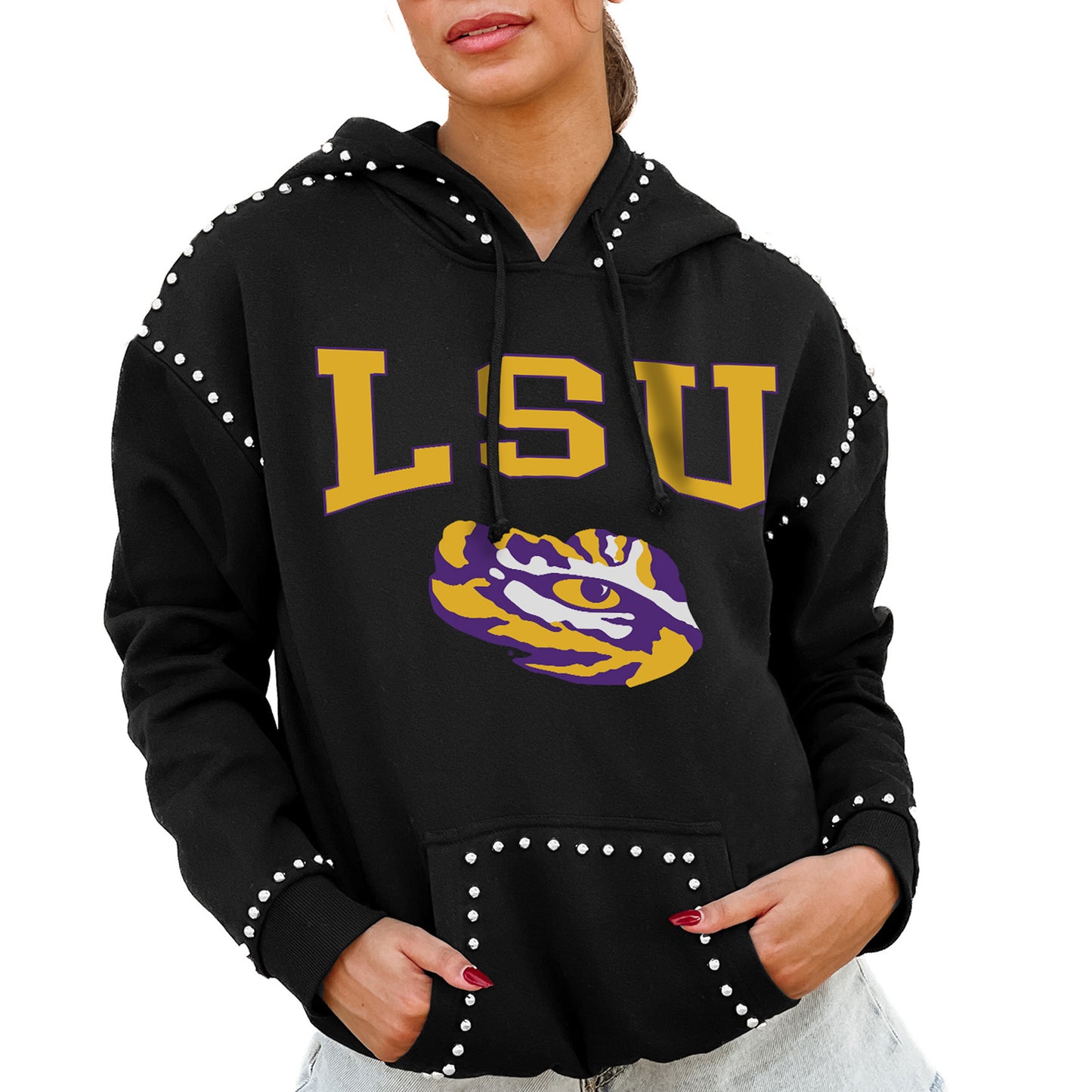 Women's Gameday Couture  Black LSU Tigers Studded Pullover Hoodie