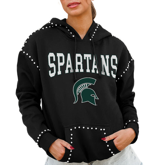 Women's Gameday Couture  Black Michigan State Spartans Studded Pullover Hoodie