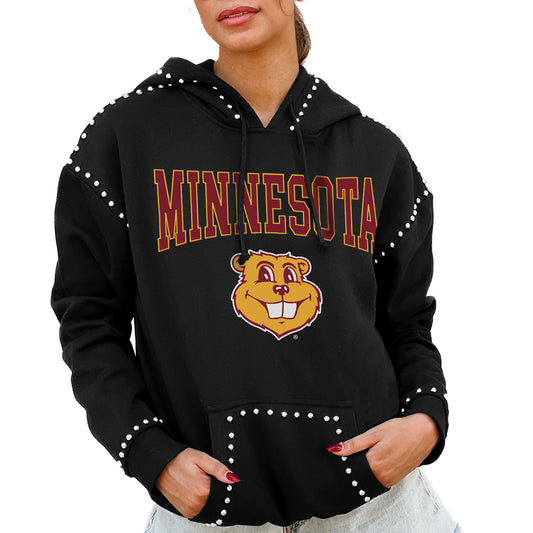 Women's Gameday Couture  Black Minnesota Golden Gophers Studded Pullover Hoodie