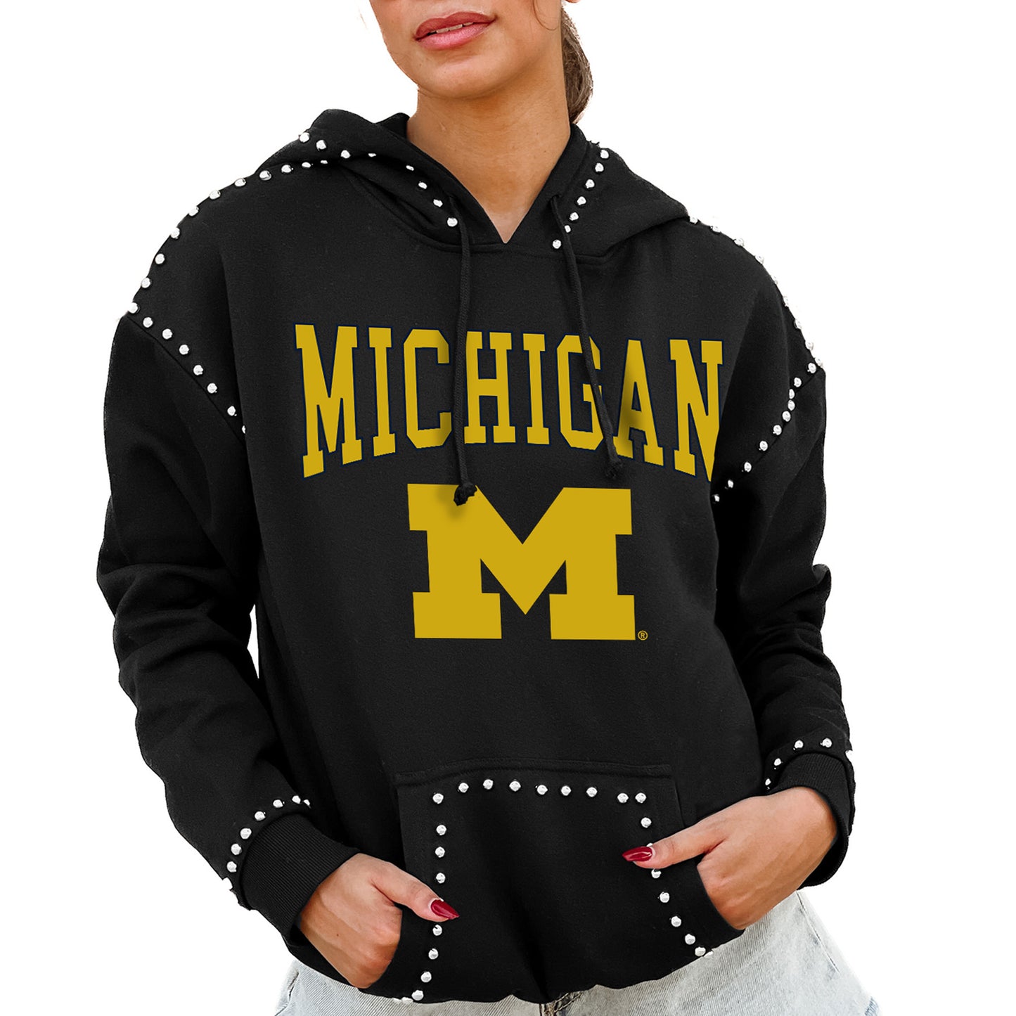 Women's Gameday Couture  Black Michigan Wolverines Studded Pullover Hoodie