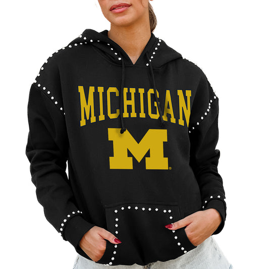 Women's Gameday Couture  Black Michigan Wolverines Studded Pullover Hoodie