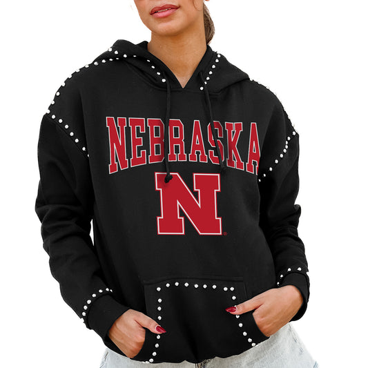 Women's Gameday Couture  Black Nebraska Huskers Studded Pullover Hoodie