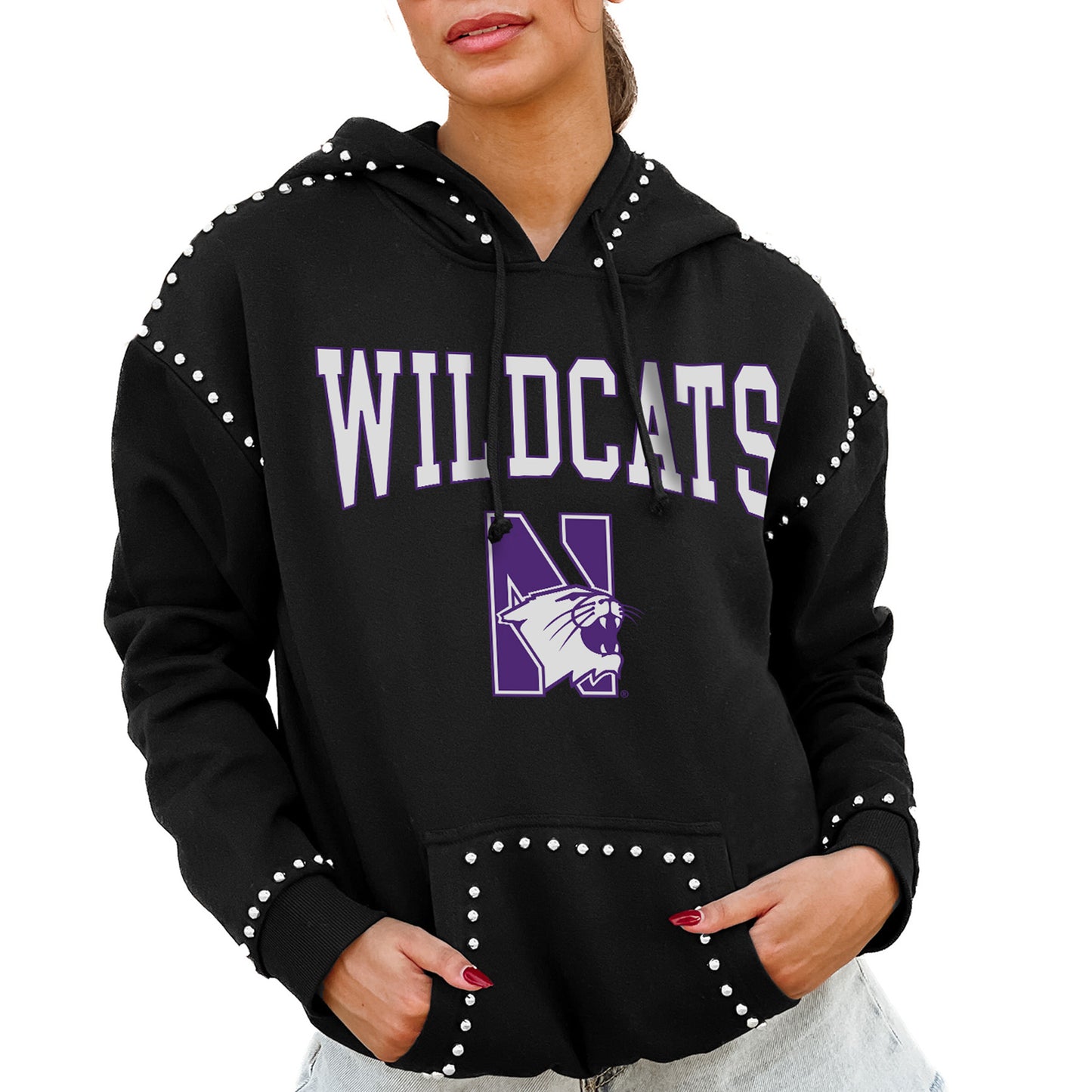 Women's Gameday Couture  Black Northwestern Wildcats Studded Pullover Hoodie