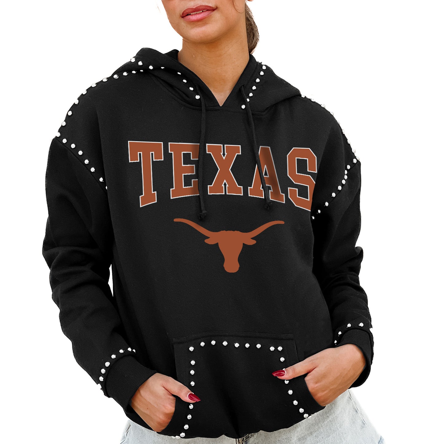 Women's Gameday Couture  Black Texas Longhorns Studded Pullover Hoodie